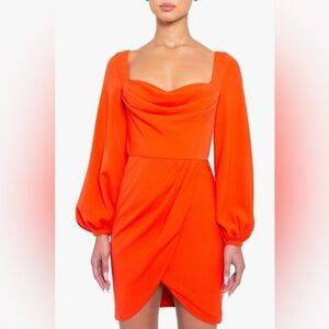 Black Halo Tonja Mini Draped Asymmetric Long Sleeve Dress